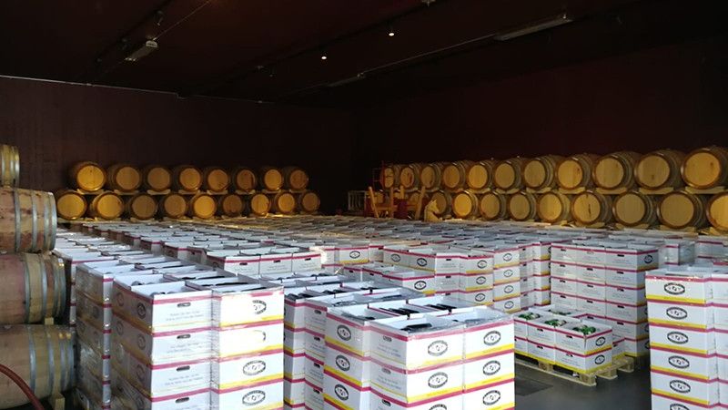 Anlieferung der Trauben und abgefüllte Flaschen.